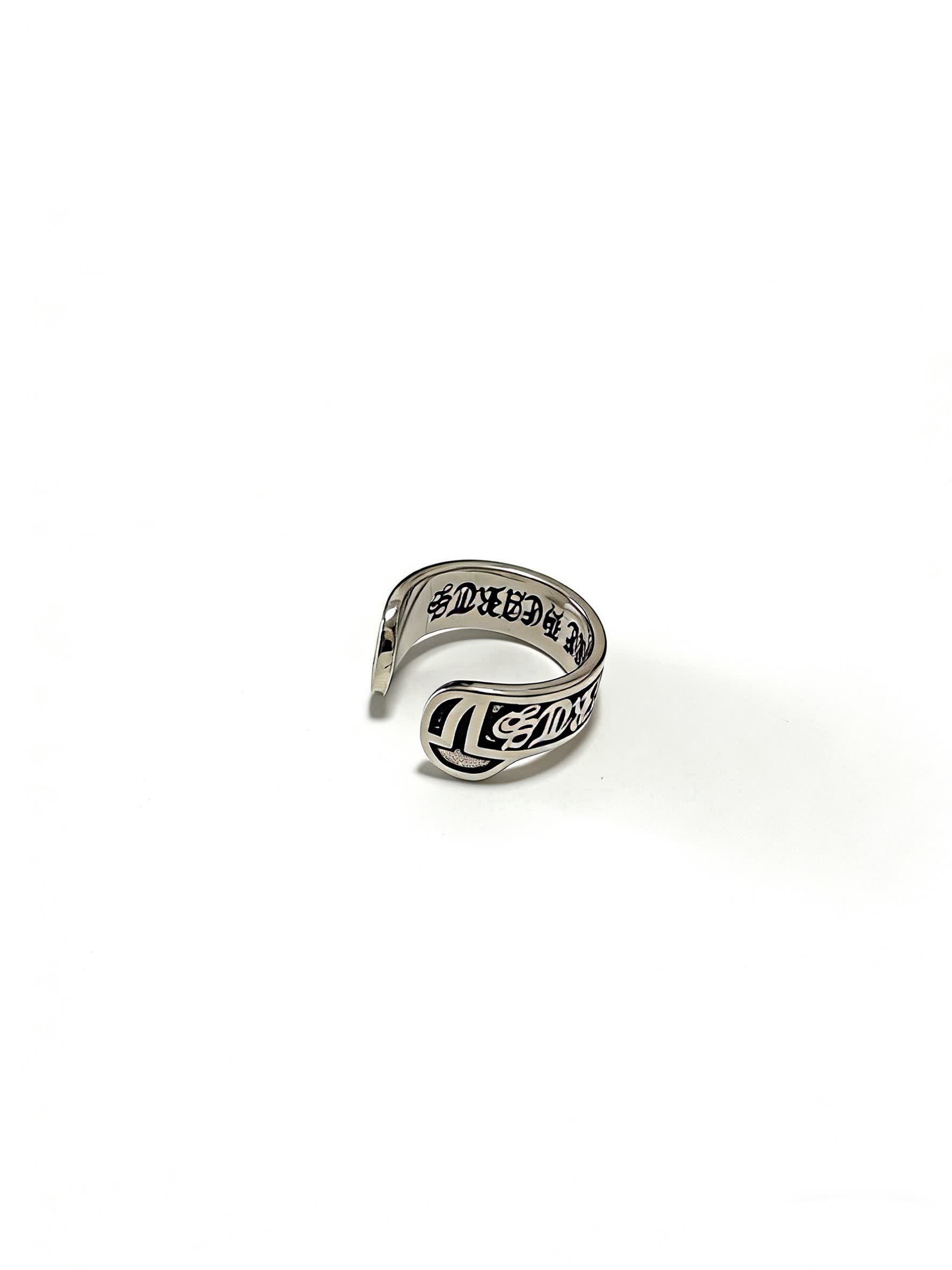 Chrome Hearts Silver Open Ring with 'DAMN THUGS' Engraving